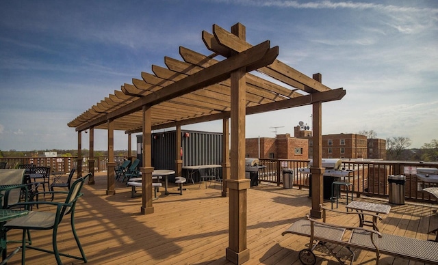 wooden terrace featuring a pergola