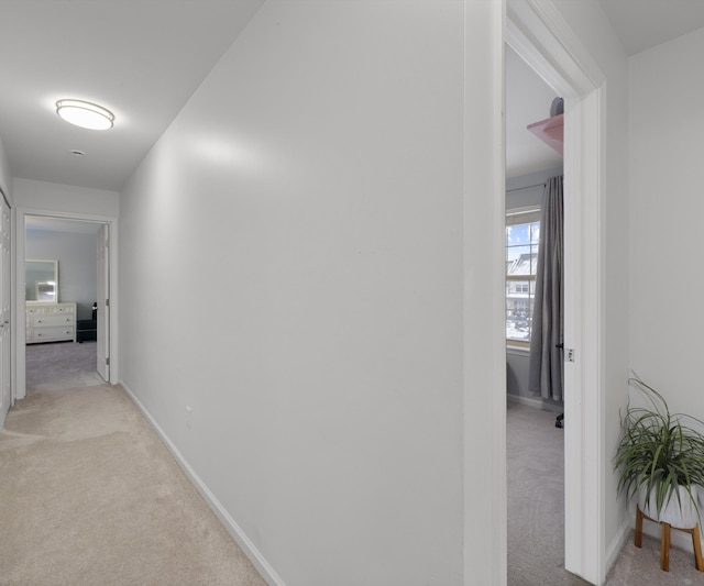 hallway featuring light carpet