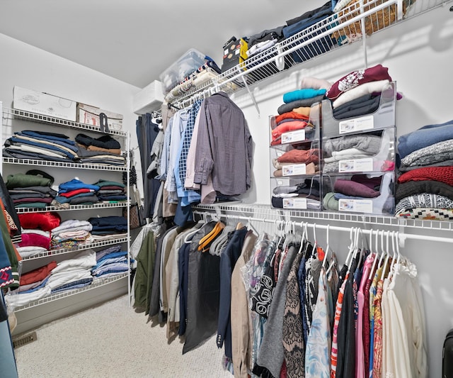 walk in closet with carpet