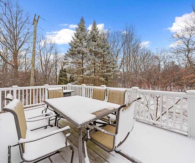 view of snow covered deck