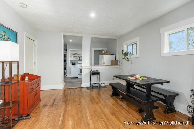 dining area featuring light wood-type flooring