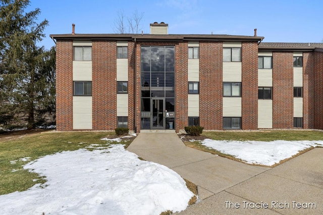 view of snow covered building