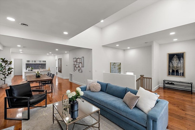 living room featuring light wood-type flooring