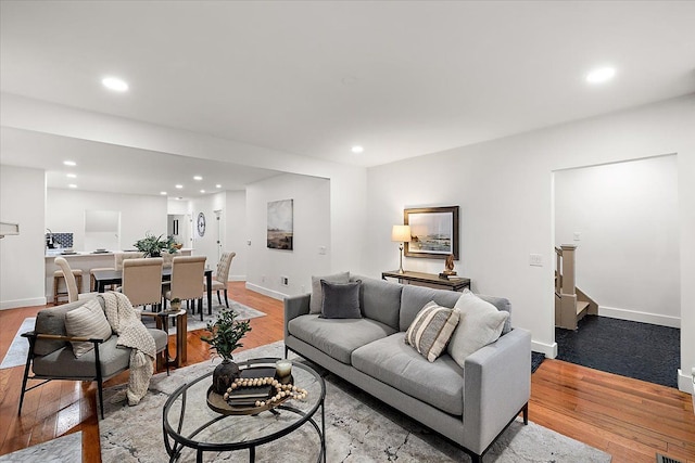 living room with light wood-type flooring