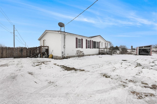 view of snow covered exterior