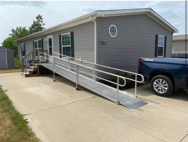 exterior space with a storage unit