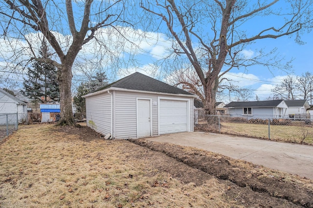 garage with a lawn