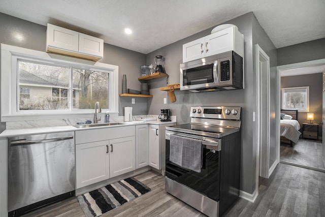 kitchen with white cabinetry, sink, dark hardwood / wood-style flooring, and stainless steel appliances