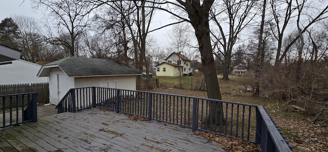 deck featuring a storage shed