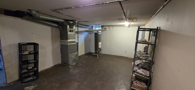 basement with heating unit and gas water heater