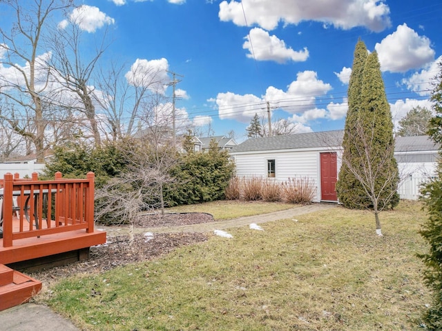 view of yard featuring a wooden deck