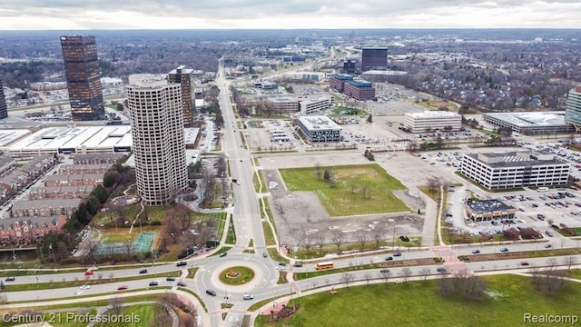 drone / aerial view with a city view