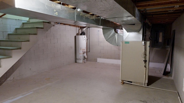 basement featuring water heater