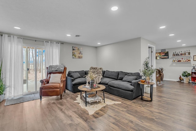 living room with hardwood / wood-style floors