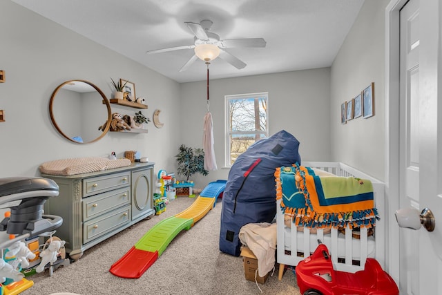 bedroom with carpet and ceiling fan