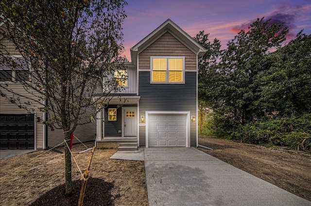 view of front of property featuring a garage