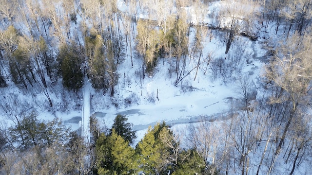 bird's eye view featuring a forest view