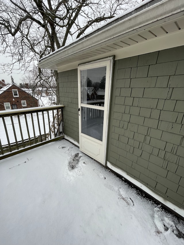 view of snow covered patio