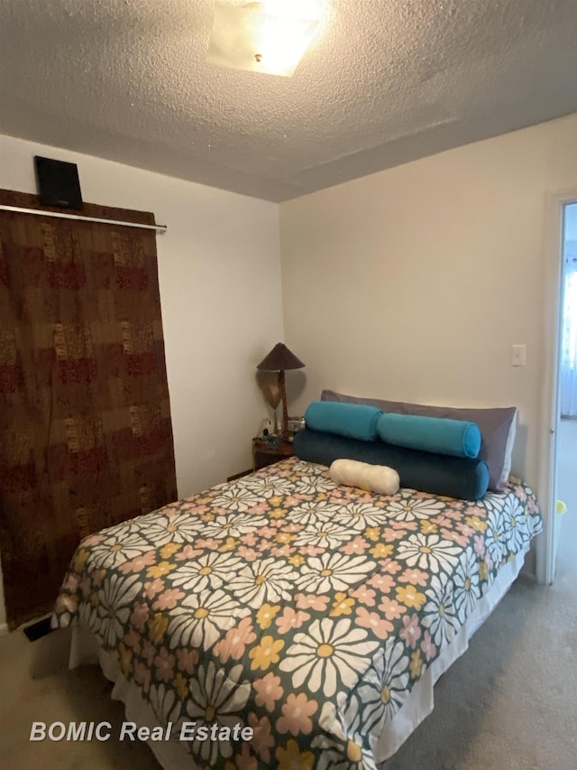 bedroom featuring carpet flooring and a textured ceiling