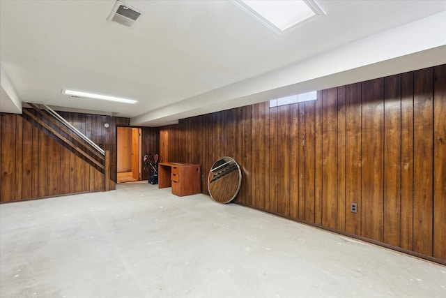 basement with wood walls