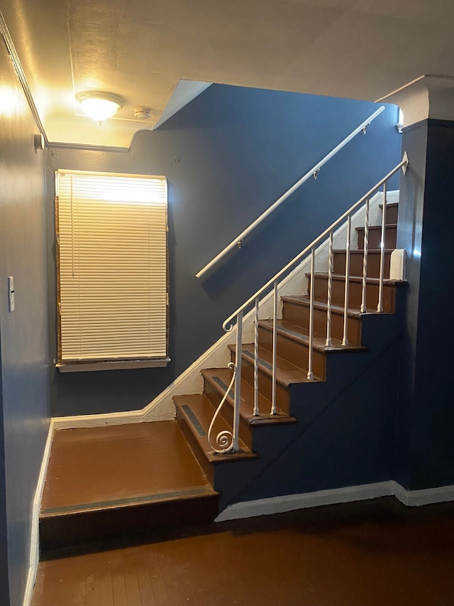 stairway featuring hardwood / wood-style floors