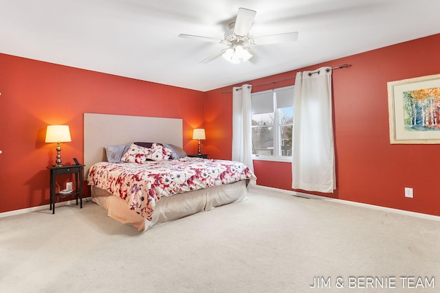 bedroom with carpet flooring and ceiling fan