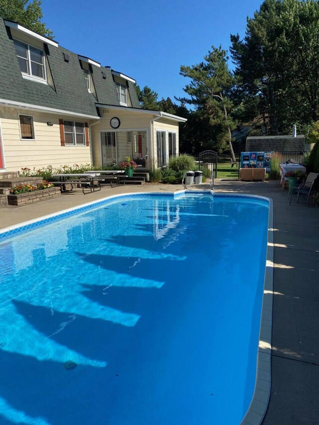 view of swimming pool with a patio area