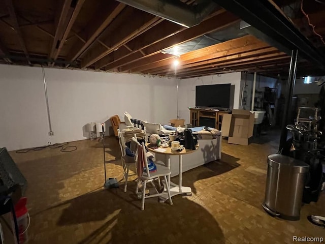 view of unfinished basement