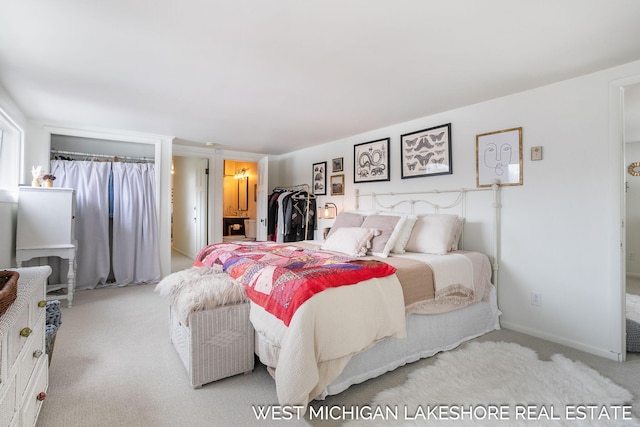 bedroom with light carpet