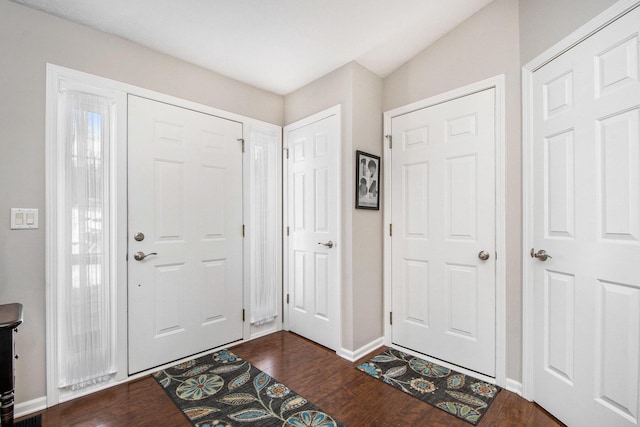 foyer with dark hardwood / wood-style flooring