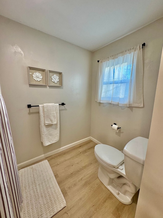 bathroom with hardwood / wood-style flooring and toilet