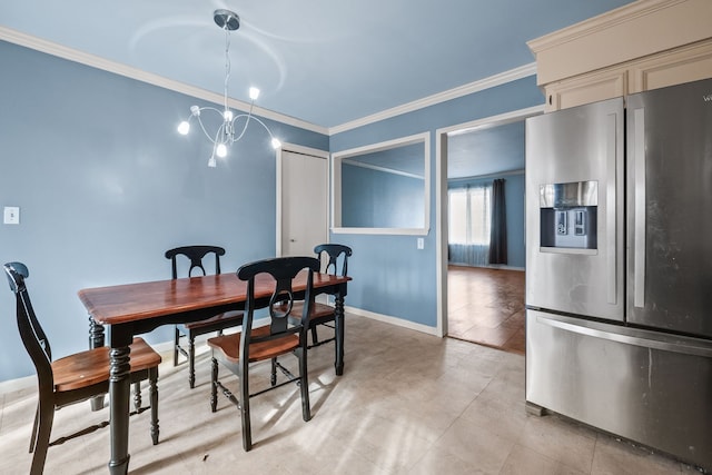 dining space with a notable chandelier and ornamental molding