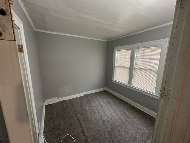 unfurnished room featuring carpet floors and ornamental molding