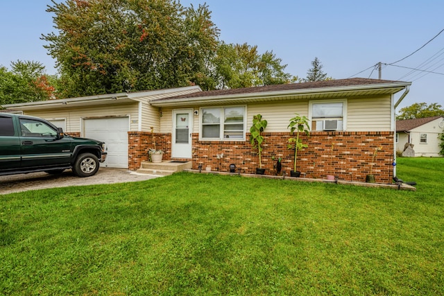 view of front of property with a garage and a front lawn