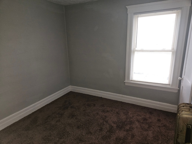 carpeted empty room featuring radiator heating unit