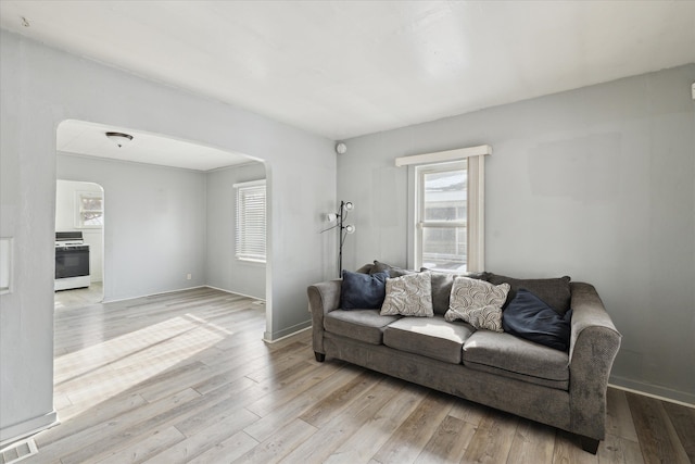 living room with light wood-type flooring