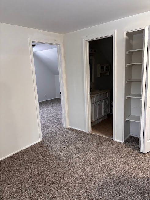 carpeted empty room with sink