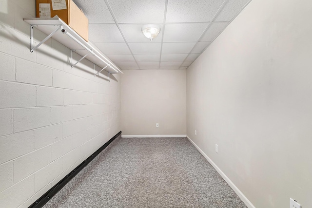 interior space featuring carpet floors and a drop ceiling