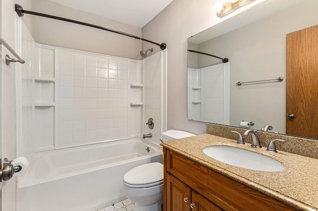 full bathroom with vanity, shower / bathtub combination, and toilet