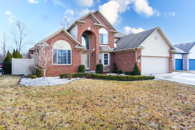 front facade with a garage and a front yard