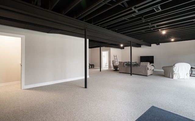 basement featuring carpet