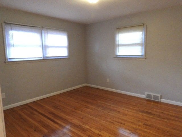 empty room featuring plenty of natural light and dark hardwood / wood-style flooring