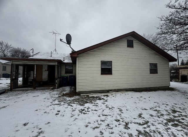 view of snow covered exterior