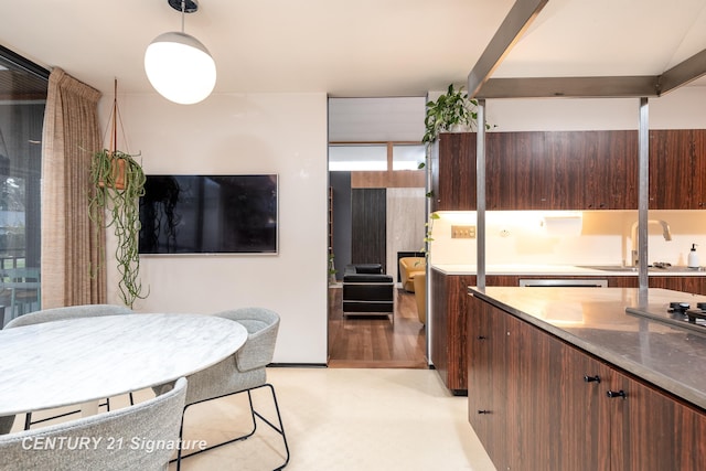 kitchen with dark brown cabinetry and sink