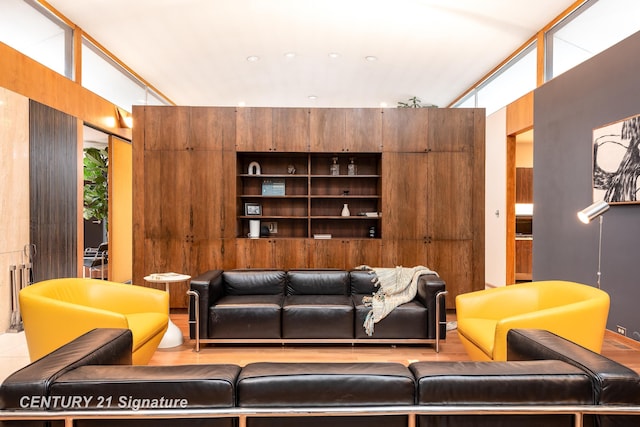 living room featuring radiator heating unit and wood-type flooring