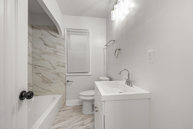 full bathroom featuring vanity, toilet, and tiled shower / bath combo