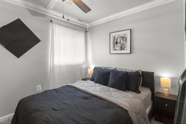 bedroom with crown molding and ceiling fan