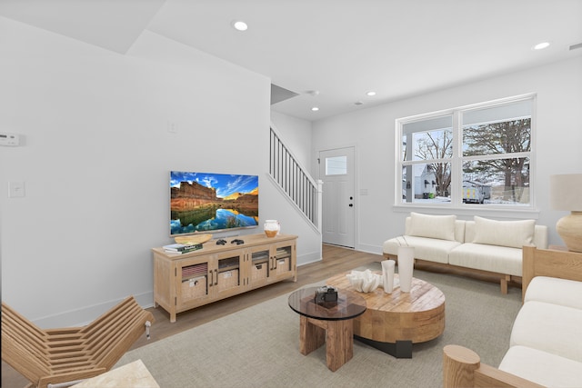 living room featuring light wood-type flooring