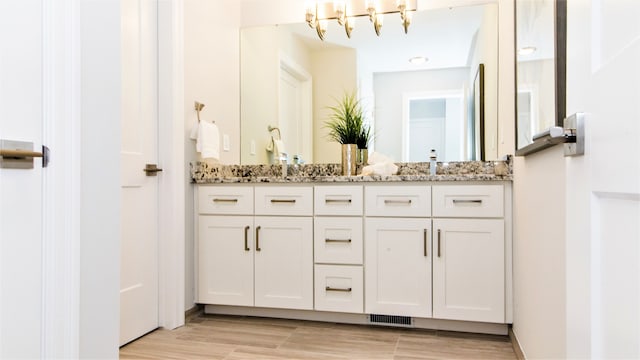 bathroom with vanity and wood-type flooring