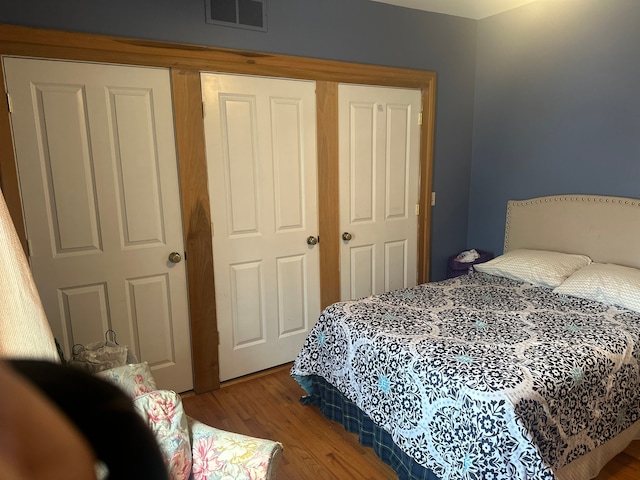 bedroom featuring hardwood / wood-style floors and a closet